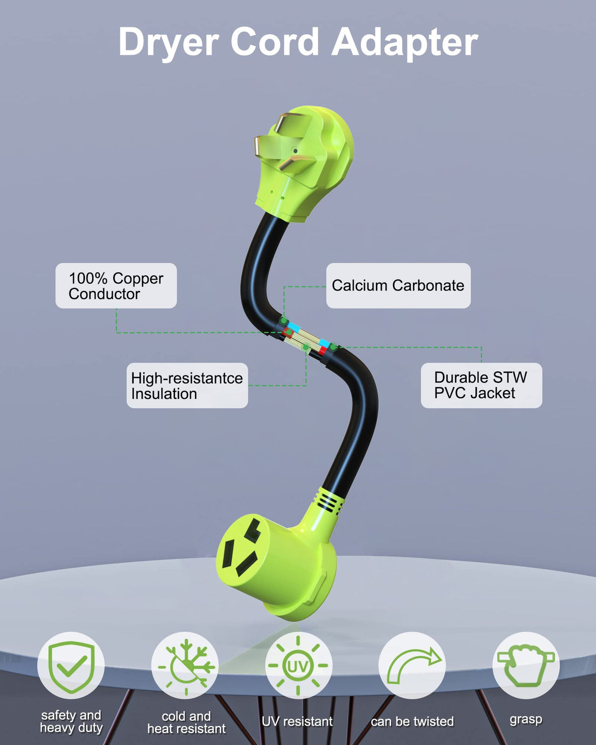 FGIEU three-prong dryer adapter with a non-slip grip for easy handling.