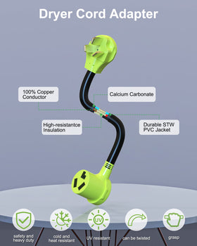 FGIEU three-prong dryer adapter with a non-slip grip for easy handling.