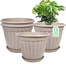 FGstyle 12-inch swirl-pattern pot in beige for modern indoor display.
