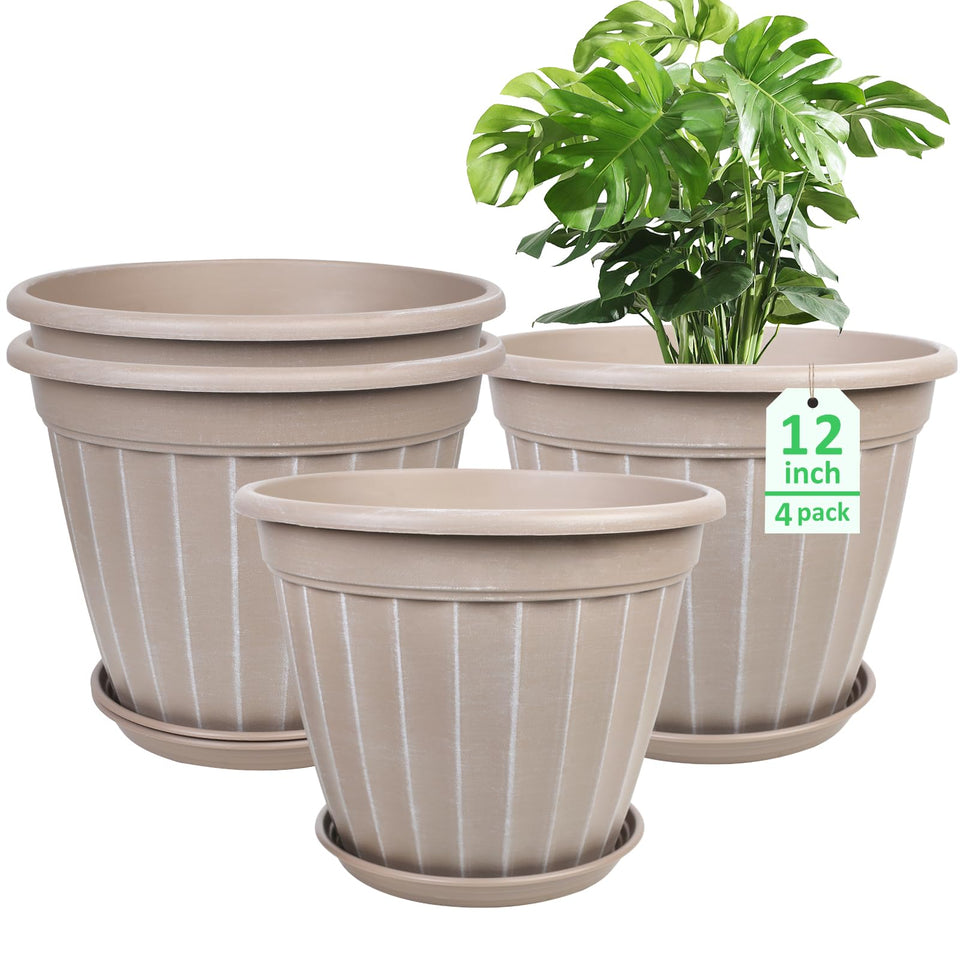 FGstyle 12-inch swirl-pattern pot in beige for modern indoor display.