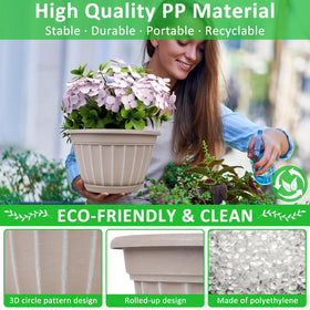 FGstyle 4-pack beige pots with saucers ideal for flexible indoor or outdoor planting.