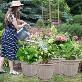 FGstyle 4-pack tall planters in beige for outdoor decks.