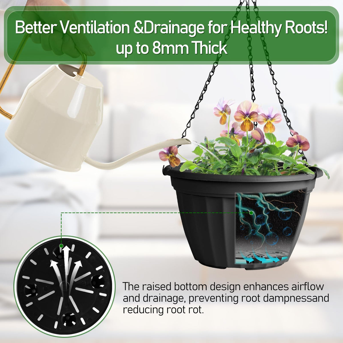 FGstyle Hanging Planters soil elevator supports consistent soil depth for healthy plants.