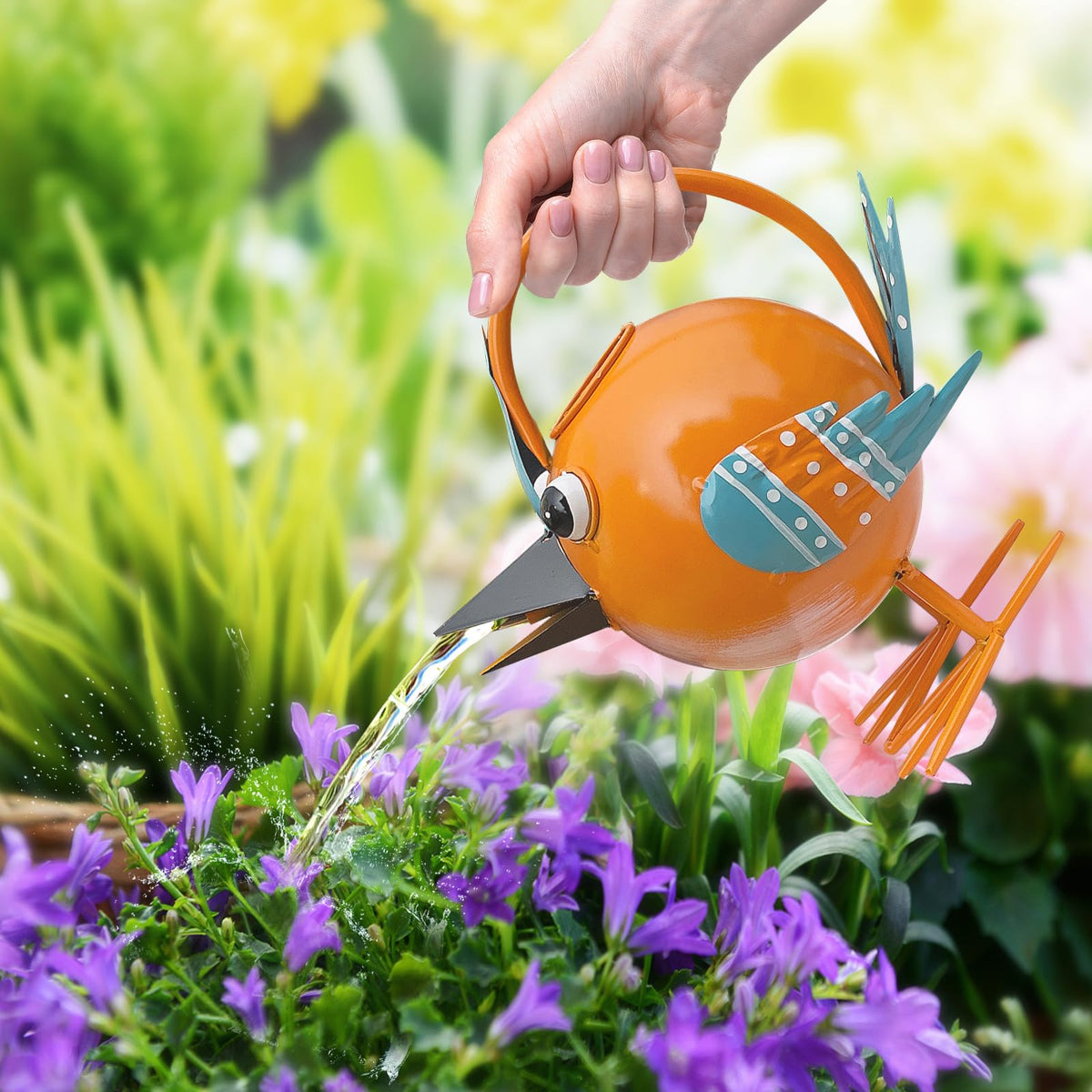 FGYPYLFF brightly colored bird watering can enhances home garden decor.