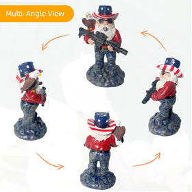 FHNQRQN armed gnome on mantel sparks conversation and patriotic flair.