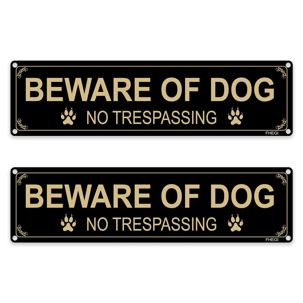 FHEGI Beware of Dog sign in 12x3 inch rust-free aluminum for durable outdoor use.