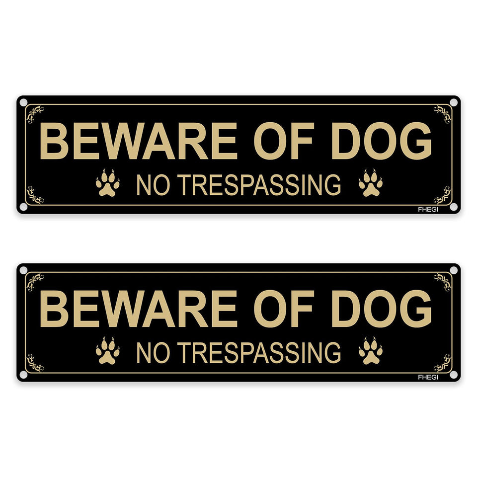 FHEGI Beware of Dog sign in 12x3 inch rust-free aluminum for durable outdoor use.