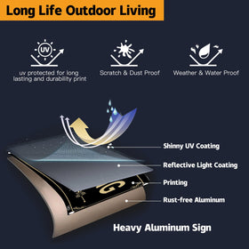 FHEGI laminated metal sign guards graphics against weather and graffiti for long-lasting clarity.