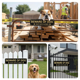 FHEGI two-pack dog warning signs for multiple locations.
