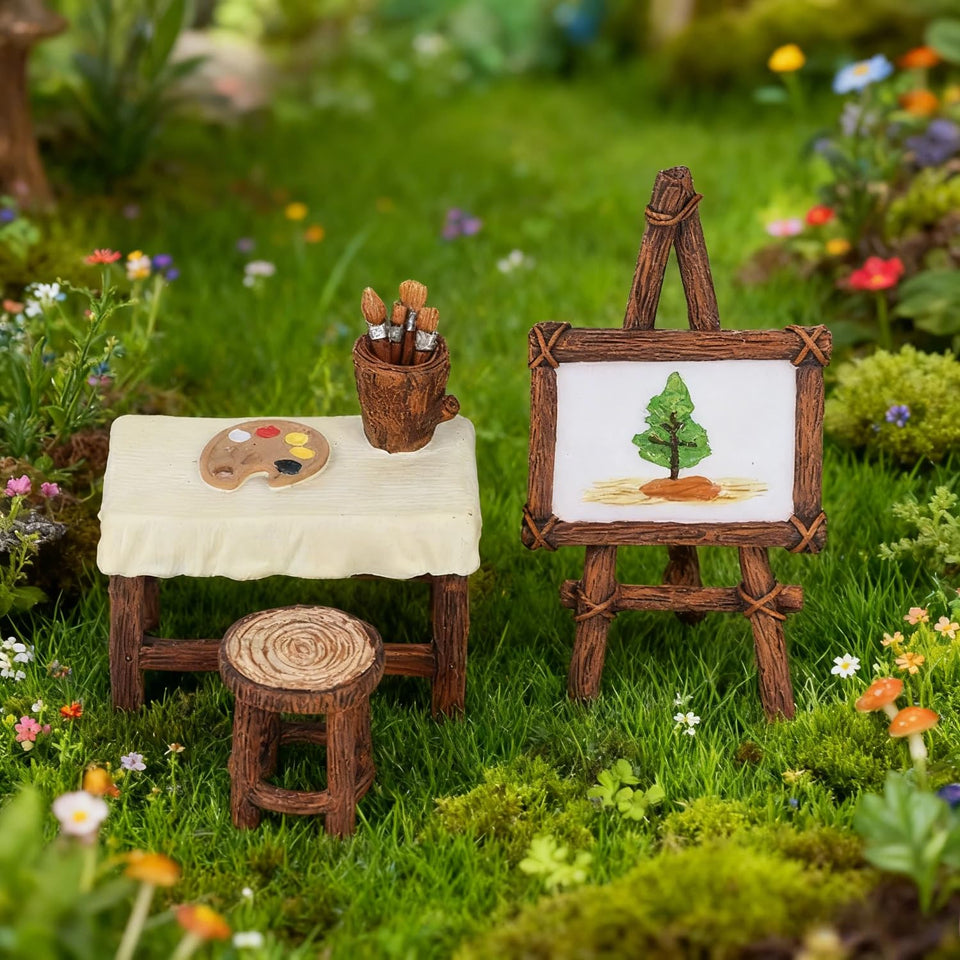 FHNQRQN Fairy Garden Art Studio Set with hand-painted details for outdoor display