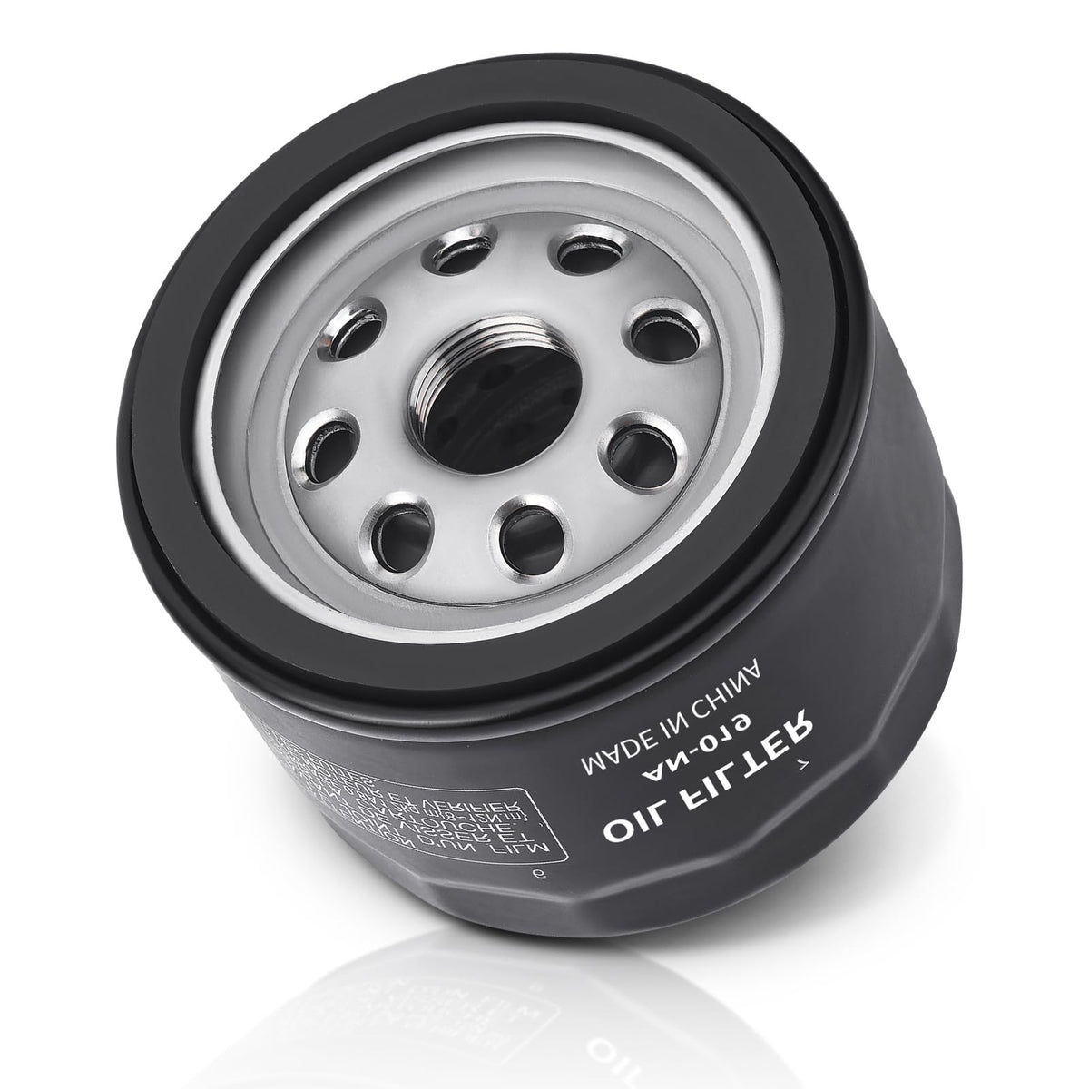 FHSJXR oil filter closeup showing durable can for mower engine filtration
