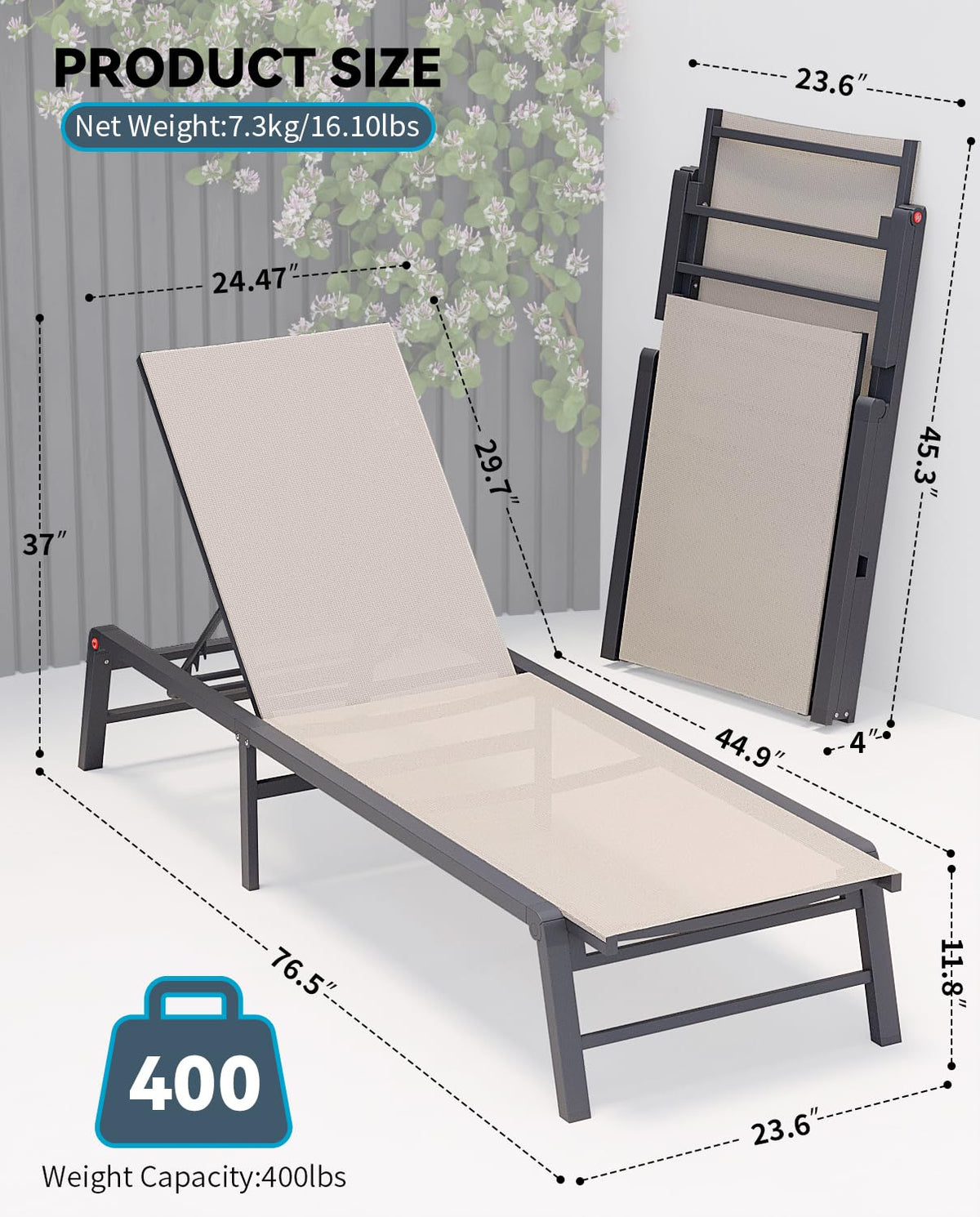 FHVIT lounge backrest in five positions for customizable comfort