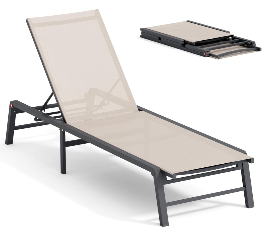 FHVIT aluminum chaise lounge in beige shown assembly-free setup for quick use