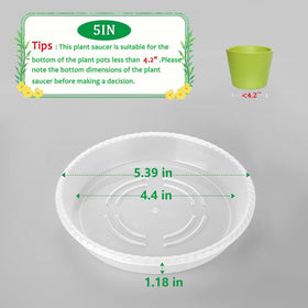 FHWTY 8-pack 5-inch clear plant saucer, side view, thick durable plastic.