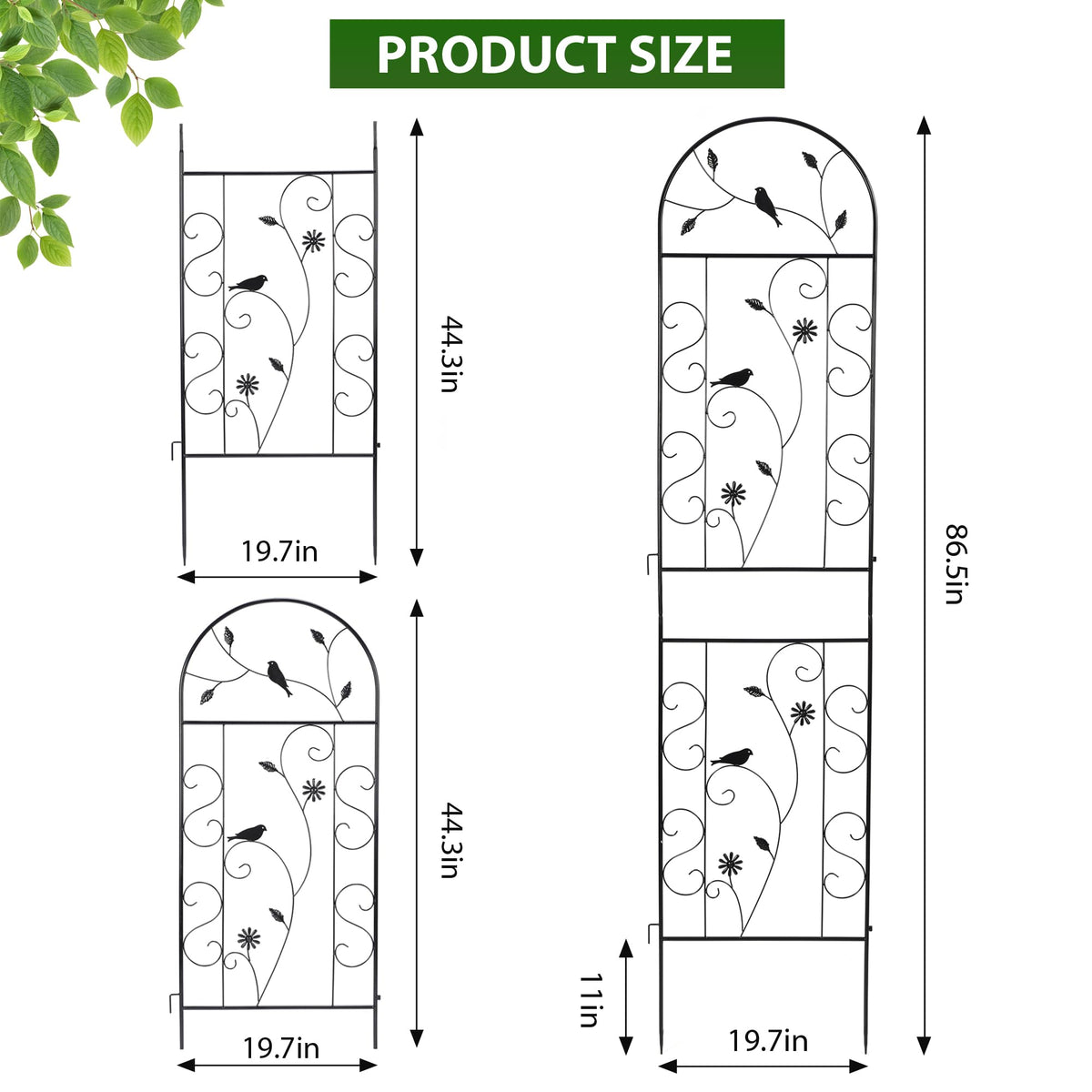 FHWTY trellis features 11-inch ground stakes for stable outdoor installation.