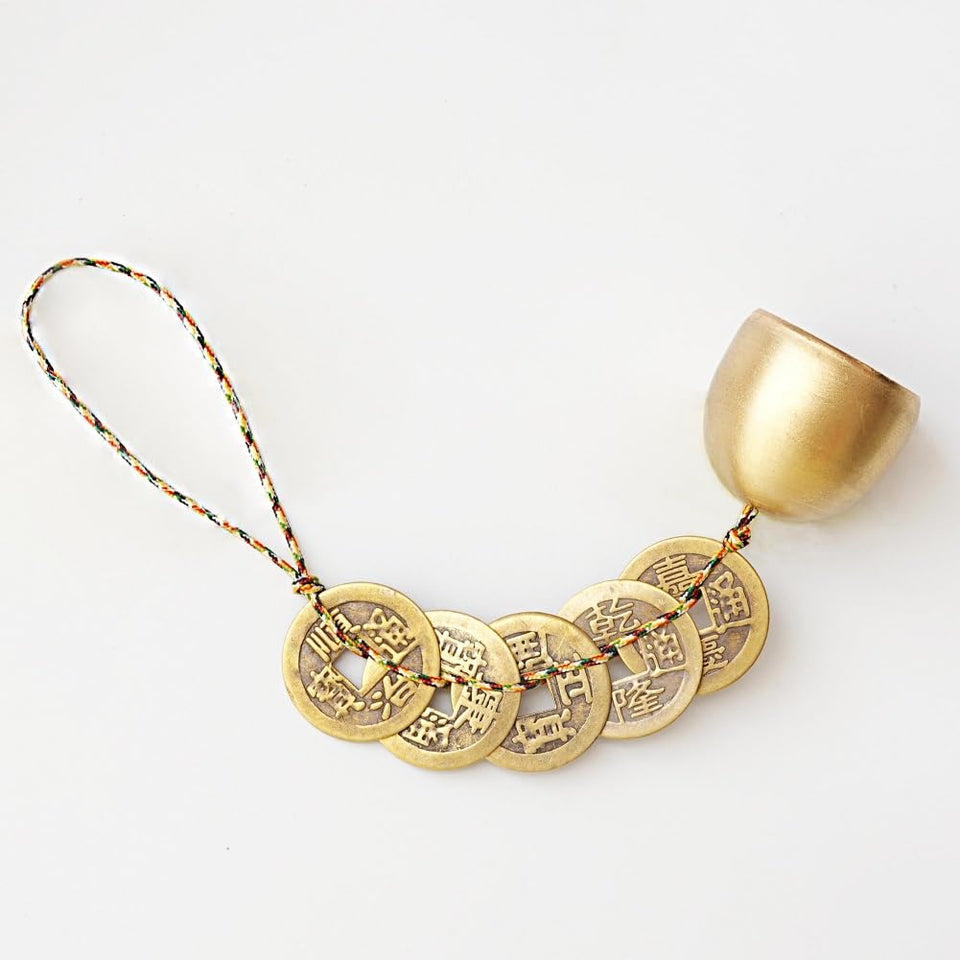 Fianviup Feng Shui door opening bell with coin charm enhances home energy.