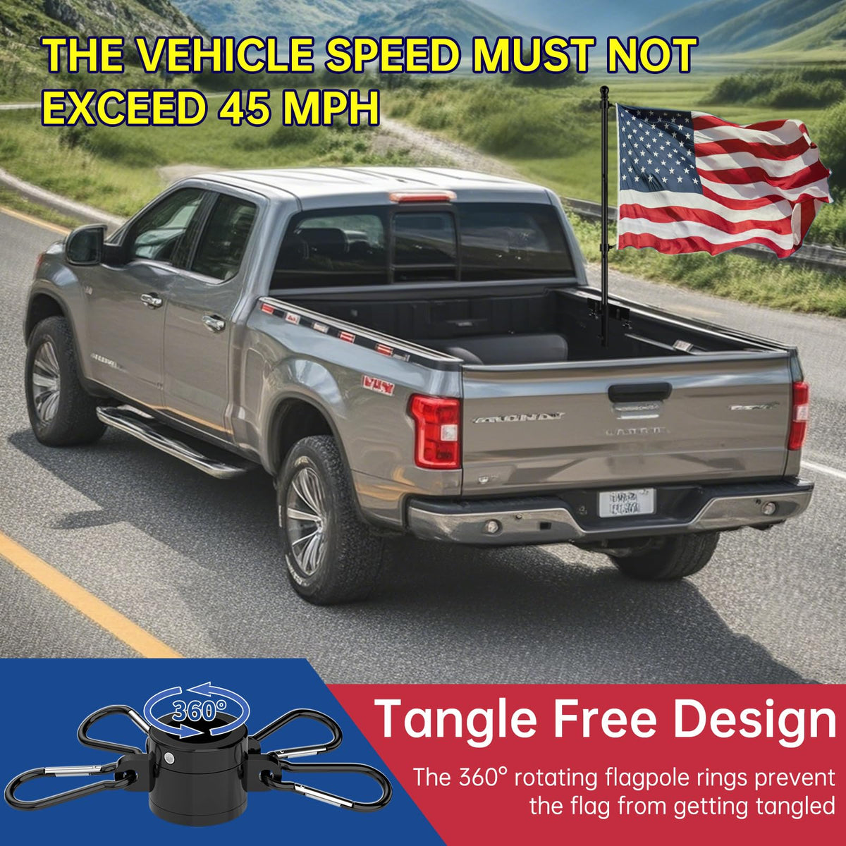 FIASON 360-degree rotation feature keeps flag unobstructed in wind