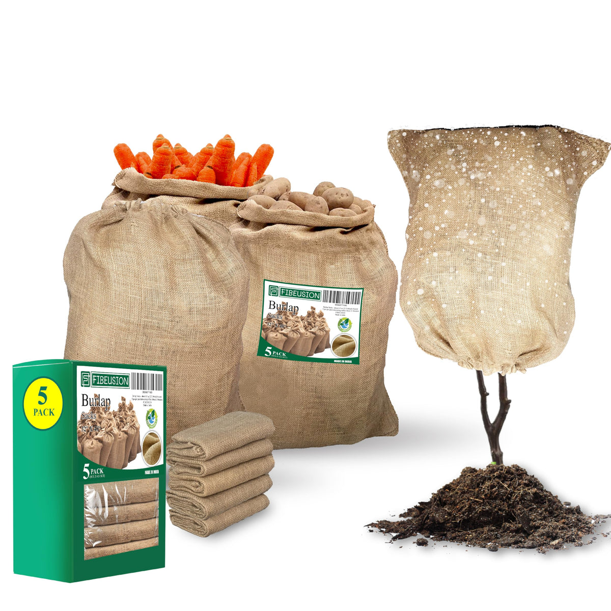 FIBEUSION heavy-duty burlap sack 32x40 for durable garden storage and protection.
