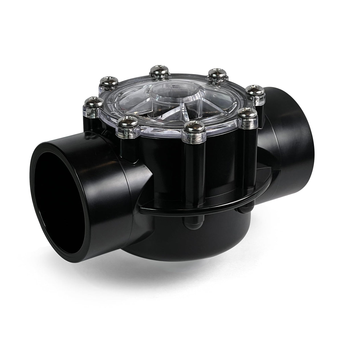 FibroPool 1.5 inch pool check valve side view showing backflow protection for pumps and heaters