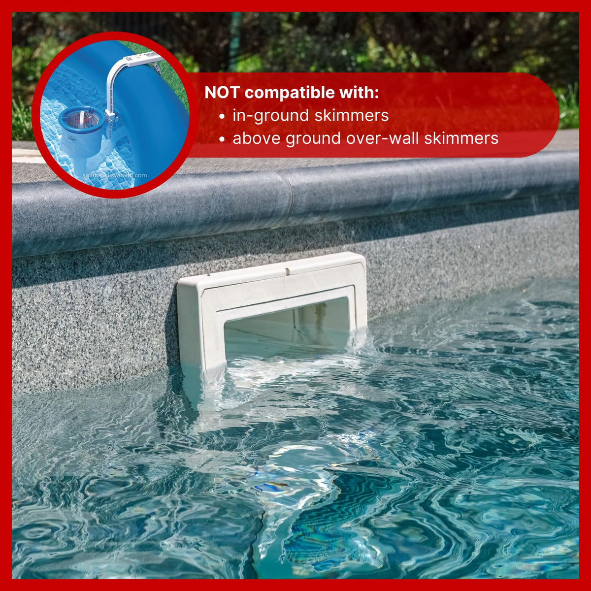 FibroPool two-pack skimmer basket, in-use, durable plastic for sun and chemicals.