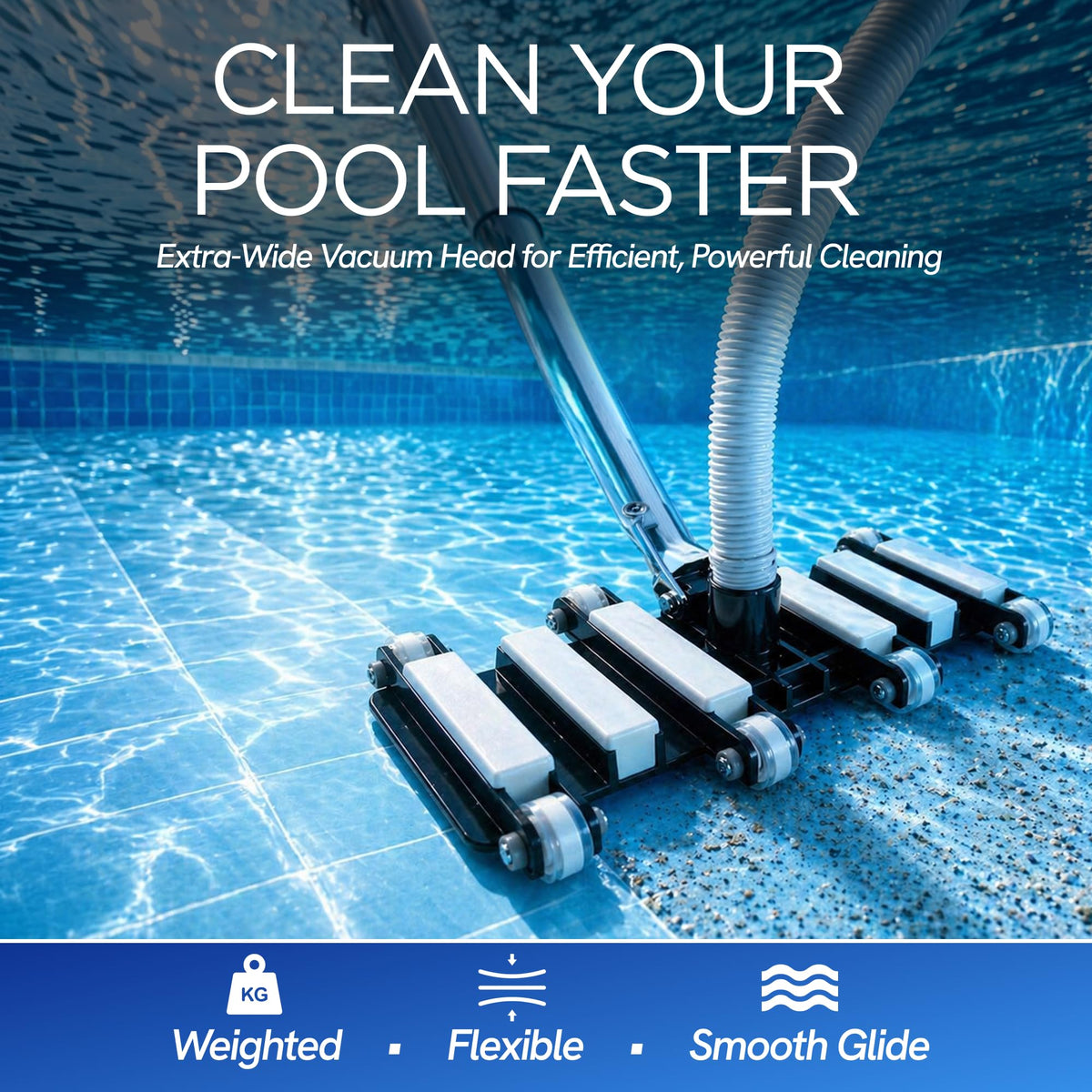 FibroPool flexible body design adapts to curves and corners for thorough dirt pickup.