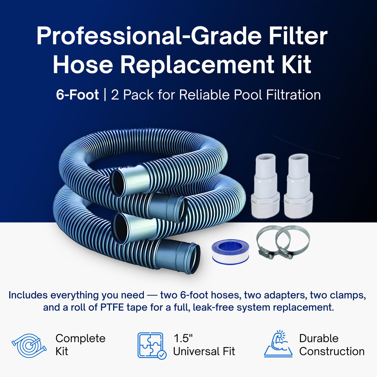 FibroPool spiral-wound 1.5 in hose for durable, steady water flow.