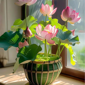 Ficoszo serene water garden with lotus enhances outdoor aesthetics.