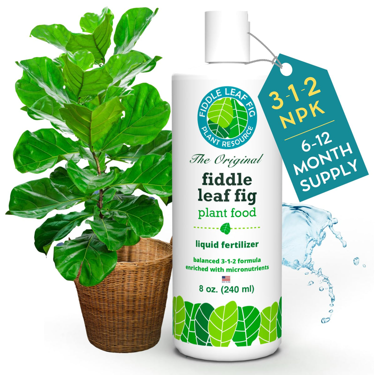Fiddle Leaf Fig Plant Food label design featuring 3-1-2 ratio.