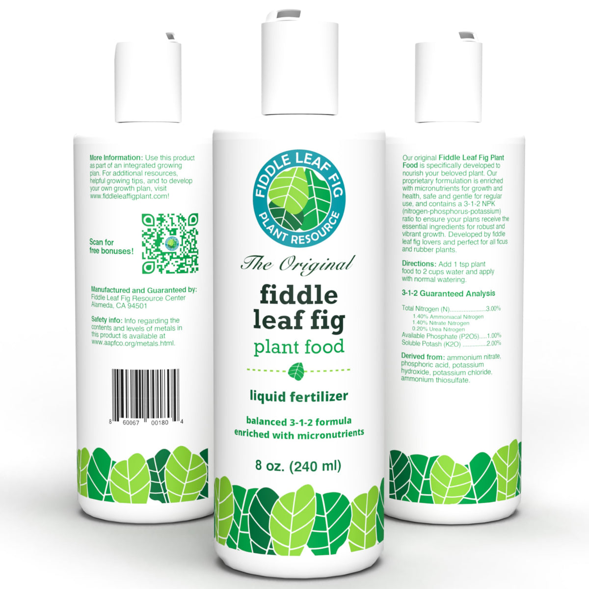 Fiddle Leaf Fig Plant Food safety certification label on packaging.