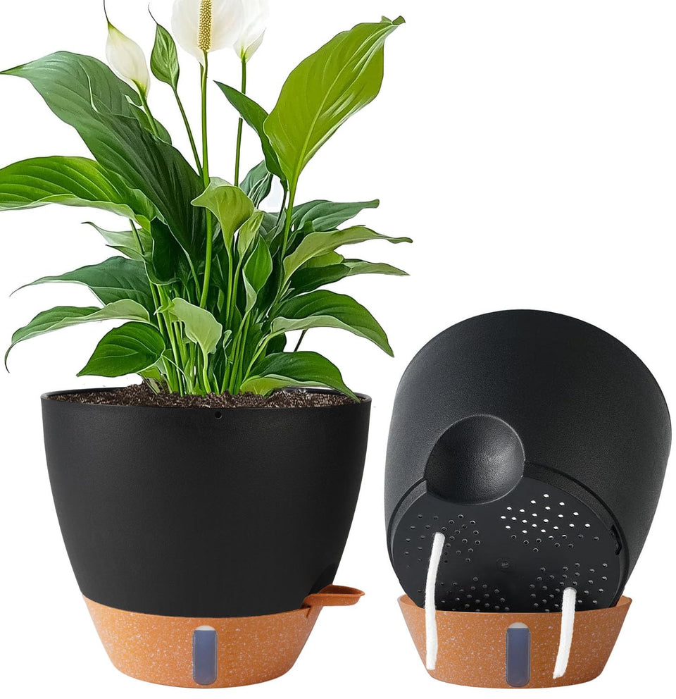 Fielda 10-inch self-watering planter, front view, sleek modern design for any room.