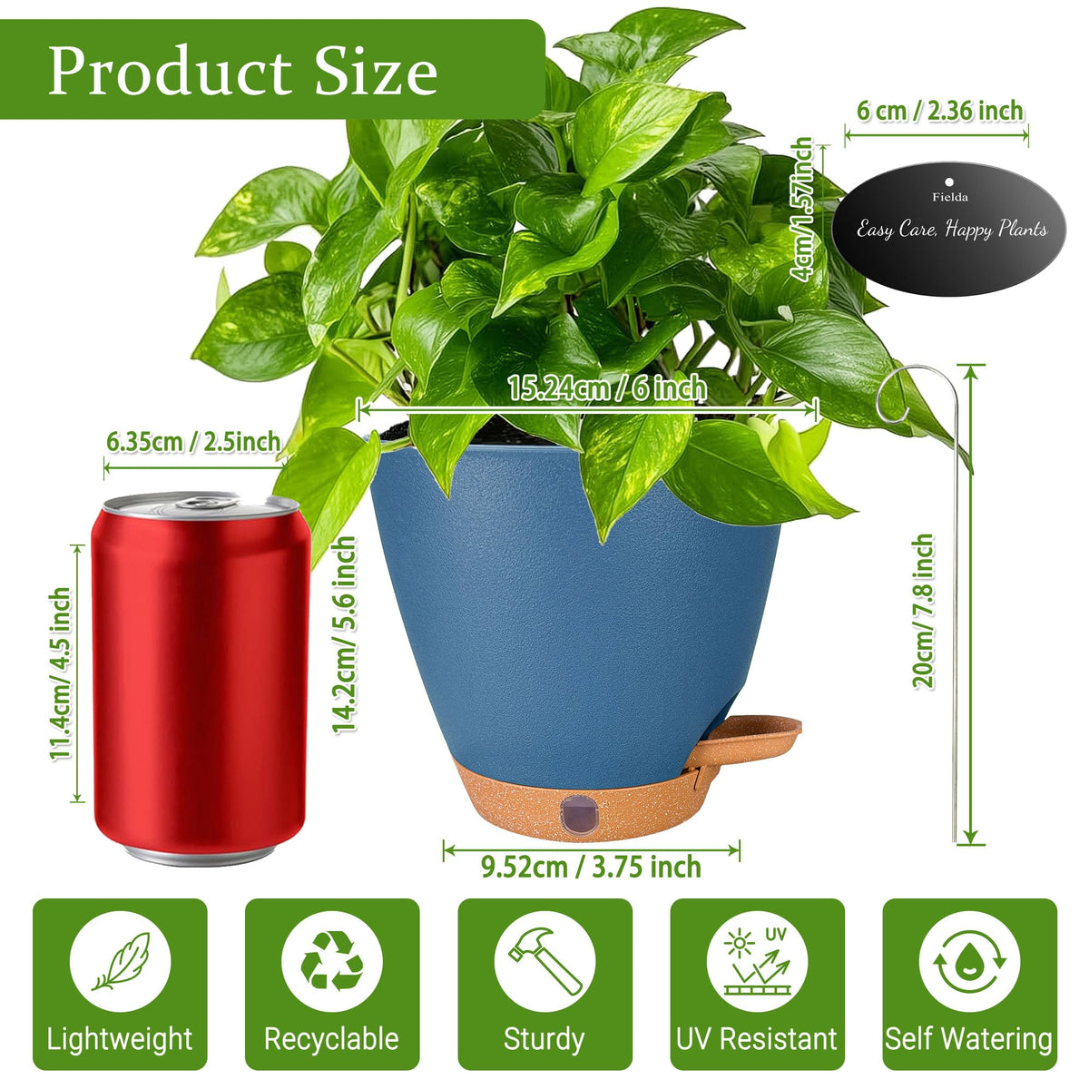 Fielda 6-inch pot with detachable saucer tray makes cleaning effortless.