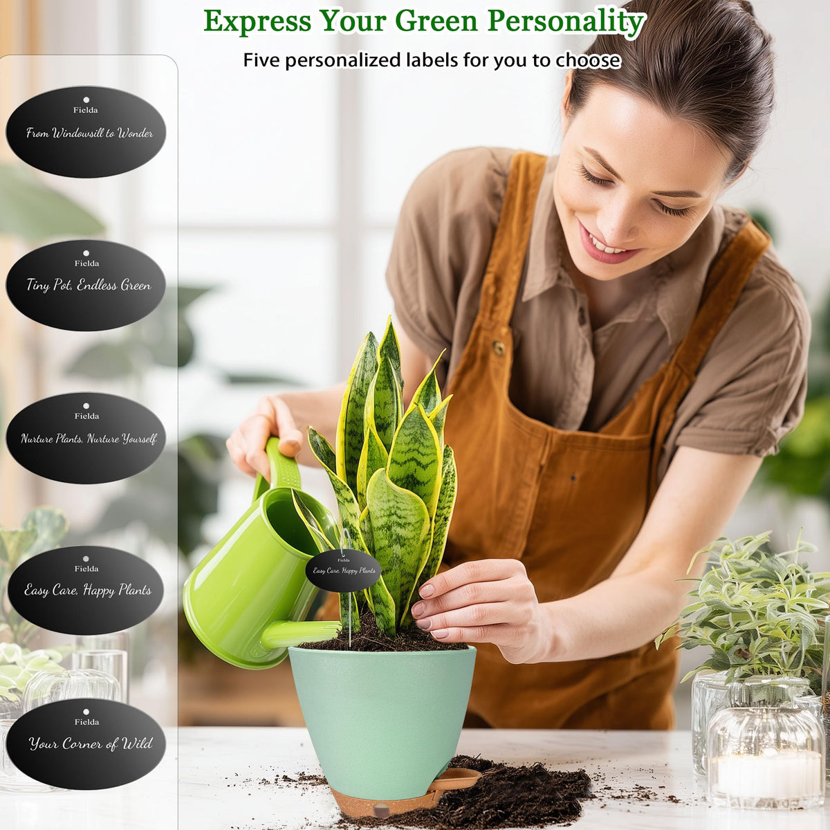 Fielda plant-labels included to personalize your herbs or succulents.