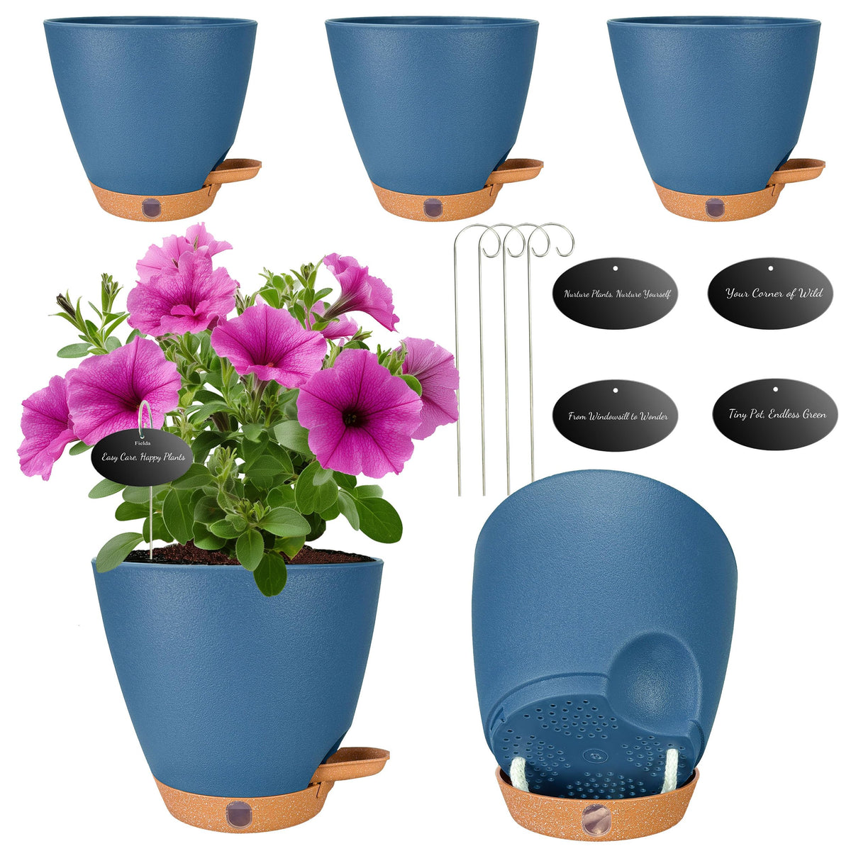 Fielda 6-inch self-watering pot with water level window for easy moisture monitoring.