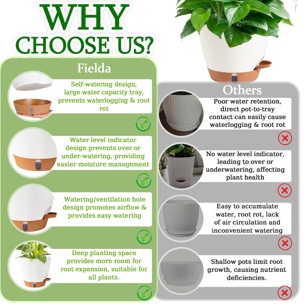 Fielda 8-inch white planter suitable for indoor and outdoor setups.