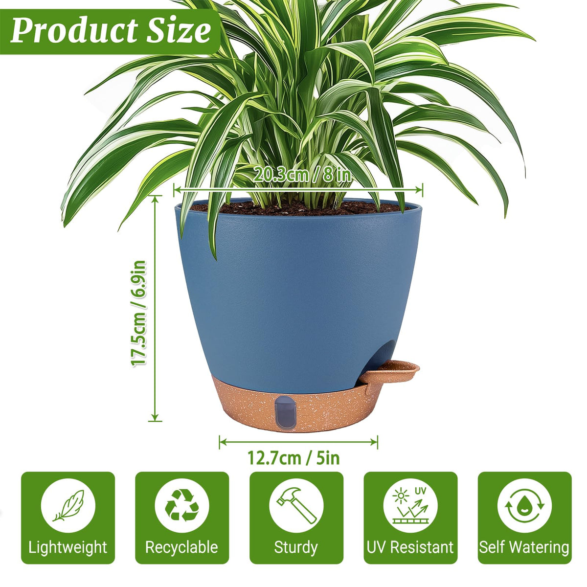 Fielda 8-inch pot suitable for balconies and patios.