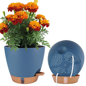Fielda 8-inch navy self-watering pot with wick system for low-maintenance hydration.