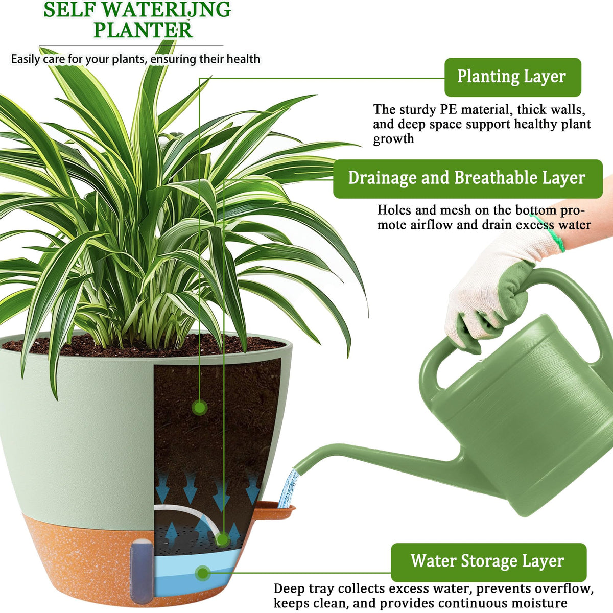 Fielda green modern planter ideal for living rooms and balconies