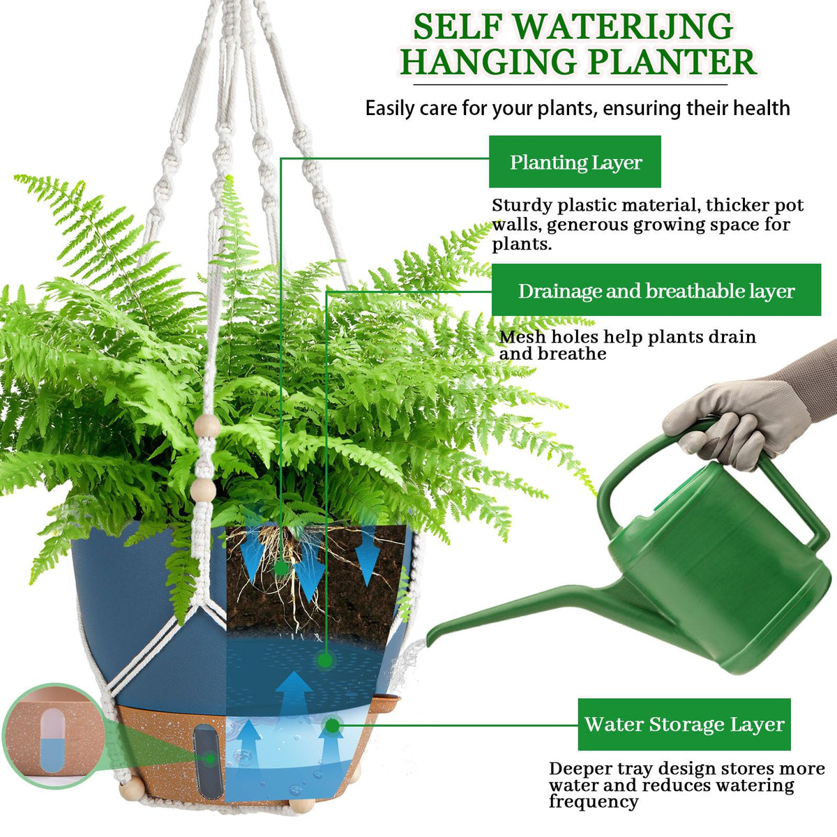 Fielda planter with rust-proof metal chains option for outdoor durability