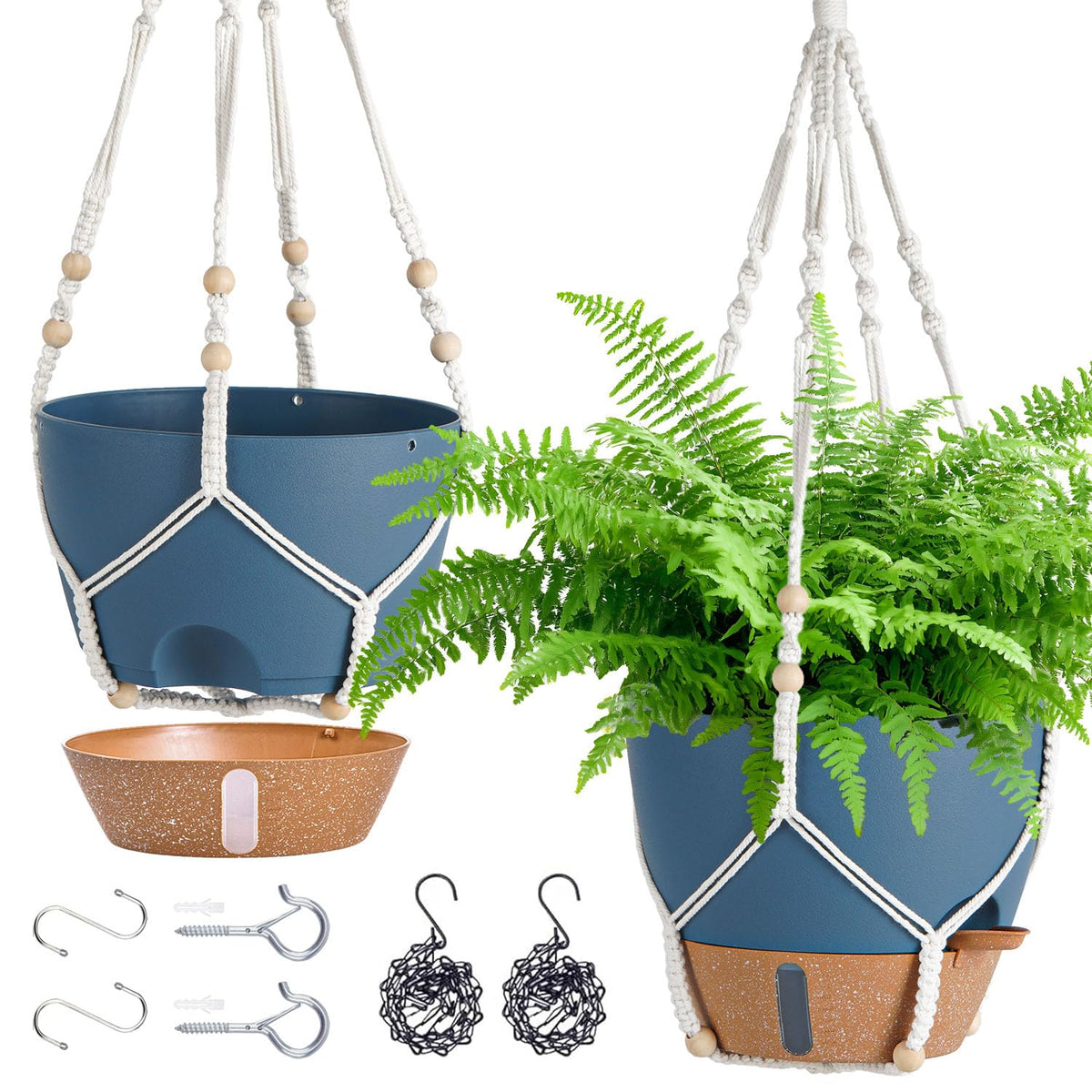 Fielda hanging planter self-watering 10-inch base water window for easy moisture check