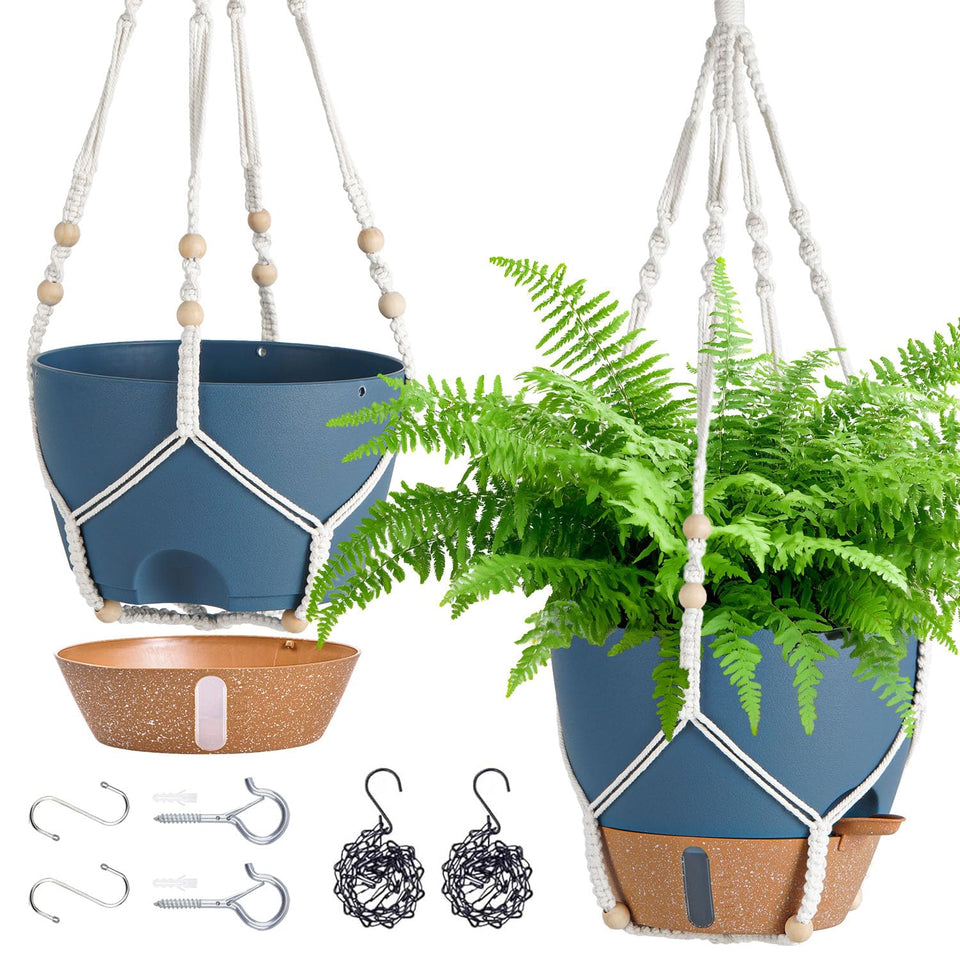 Fielda hanging planter self-watering 10-inch base water window for easy moisture check