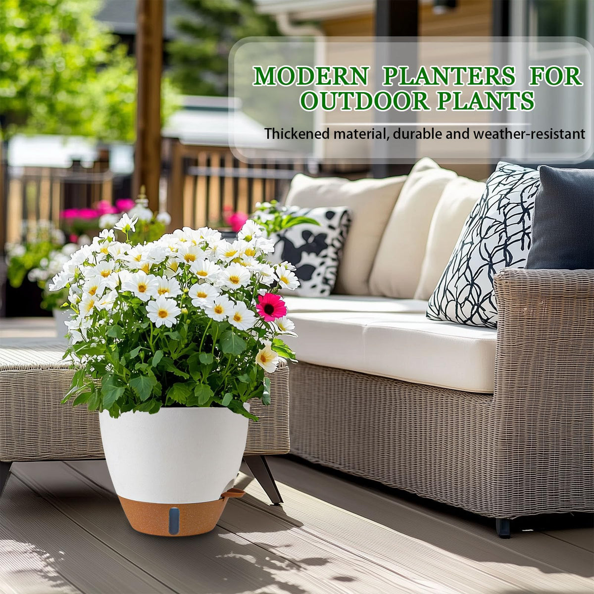 Fielda indoor-outdoor planter set shown on a sunny balcony.