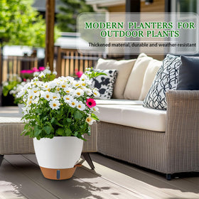 Fielda indoor-outdoor planter set shown on a sunny balcony.
