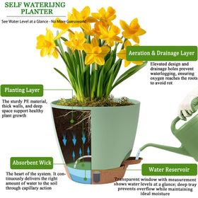 Fielda self-watering 6.5-inch pot maintains moisture when you’re away.