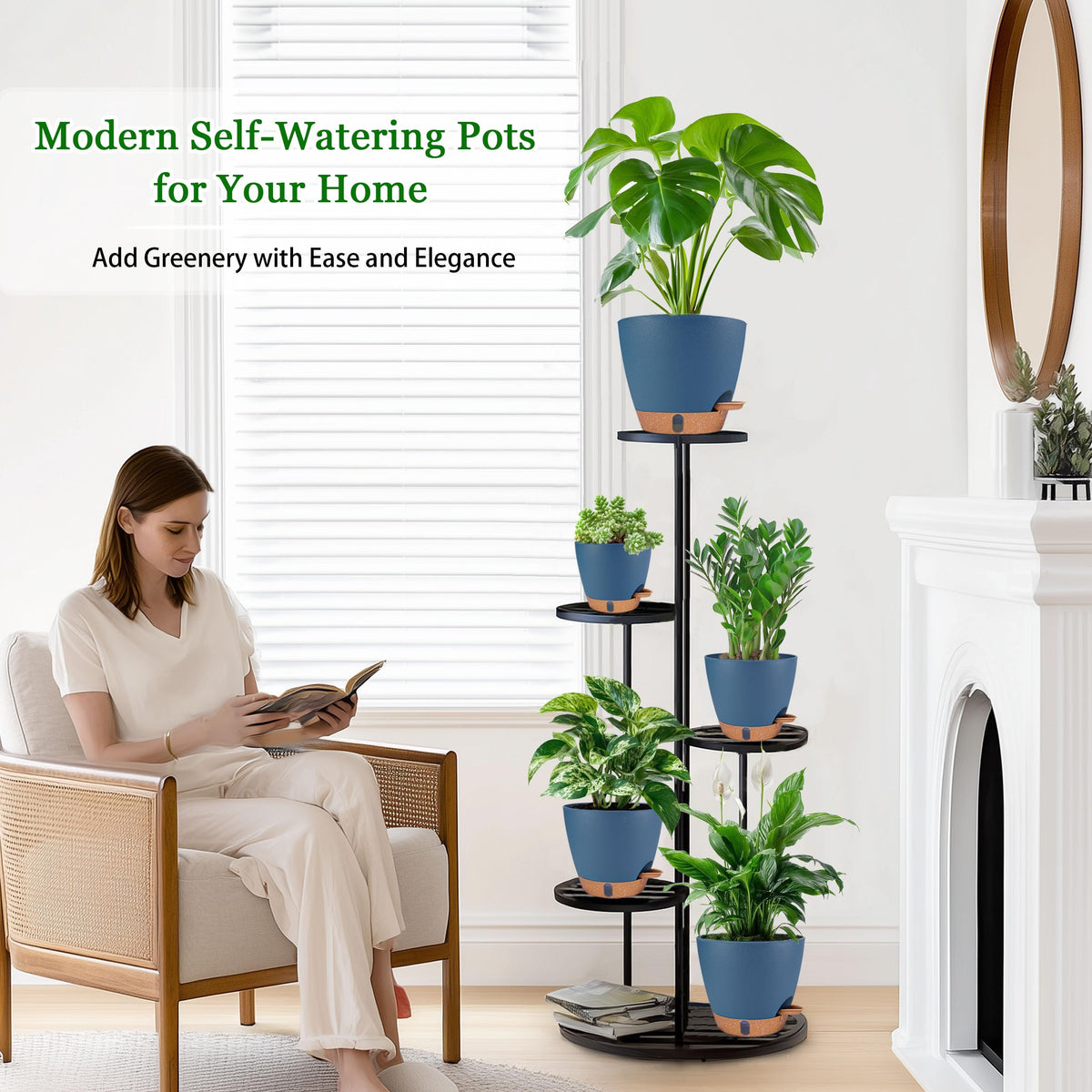 Fielda 7-inch navy pot with built-in wicks for easy care.