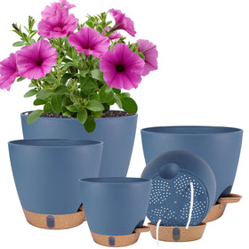 Fielda self-watering 8-inch navy pot with wick system for consistent hydration.