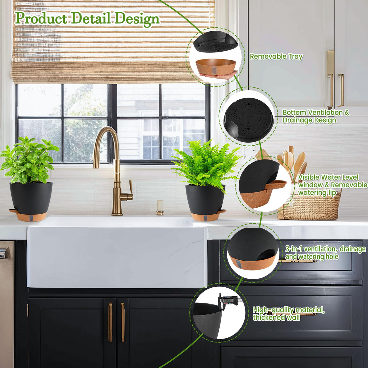 Fielda 10-inch indoor-outdoor pot with self-watering system supports easy plant care.