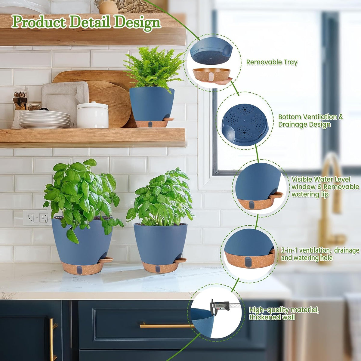 Fielda 6.5-inch navy pot features water level window for quick checks.