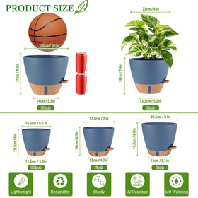 Fielda 10-inch navy pot demonstrates self-watering wicks for consistent hydration.