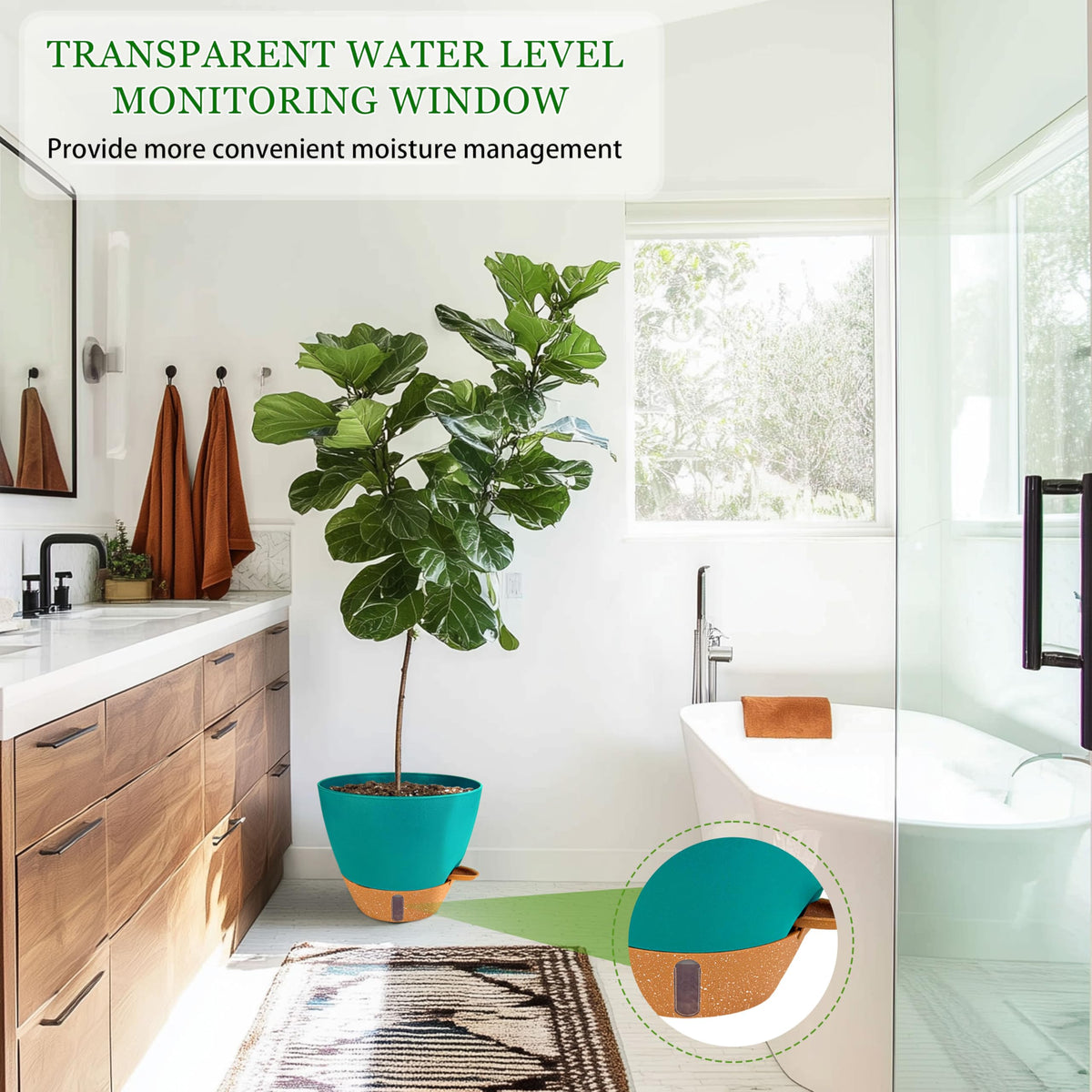 Fielda self-watering pot with drainage holes to promote root airflow