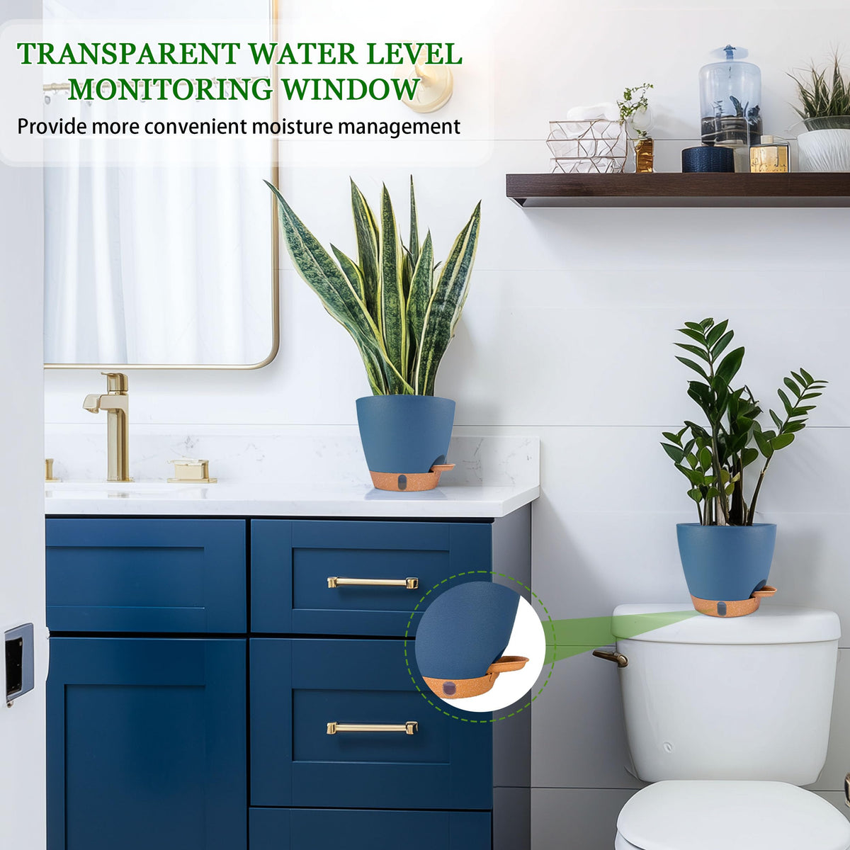 Fielda navy self-watering pot suits balconies and desks with style.